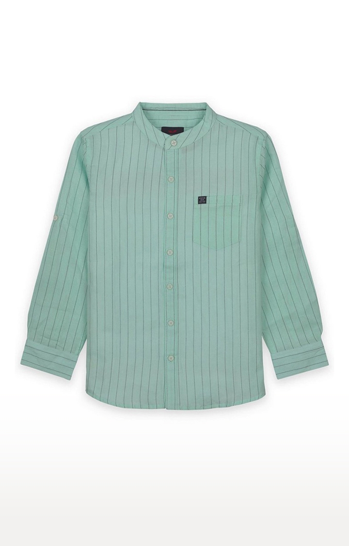 Status Quo | Boy's Green Cotton Blend Striped Casual Shirts 0