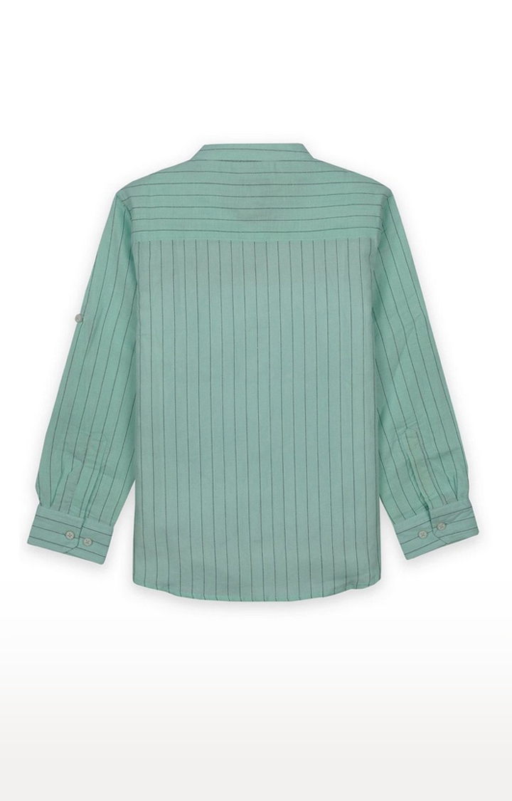 Status Quo | Boy's Green Cotton Blend Striped Casual Shirts 1