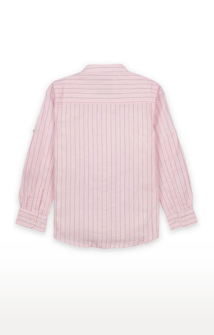 Boy's Pink Cotton Blend Striped Casual Shirts