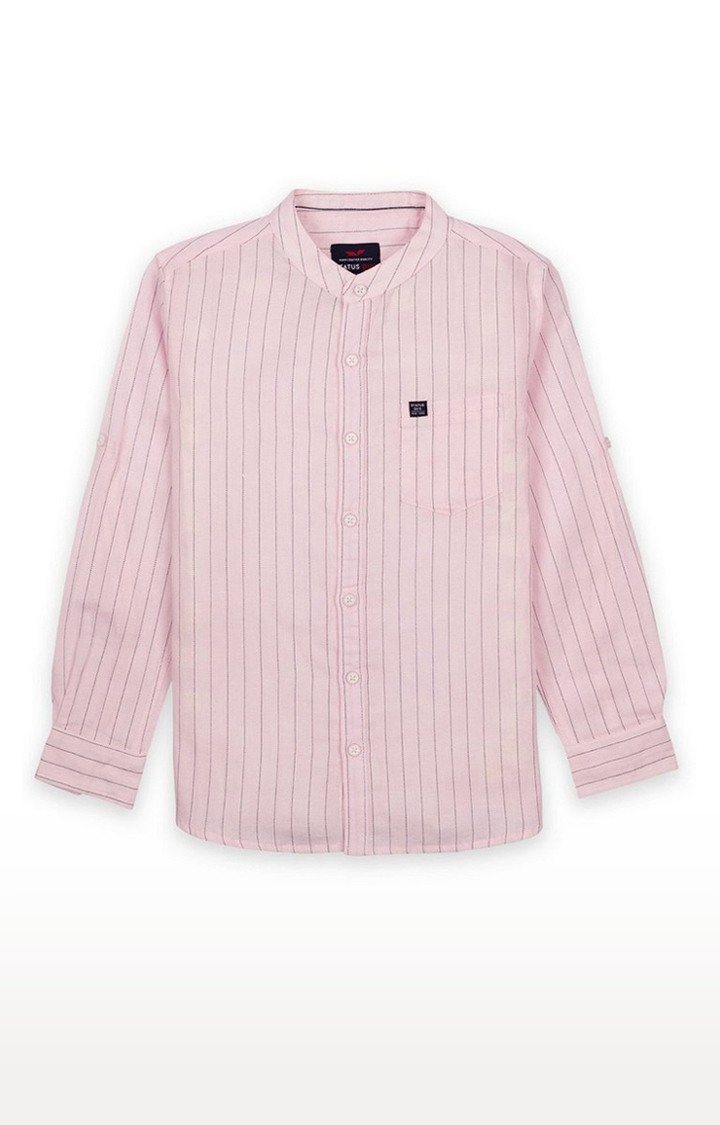 Boy's Pink Cotton Blend Striped Casual Shirts