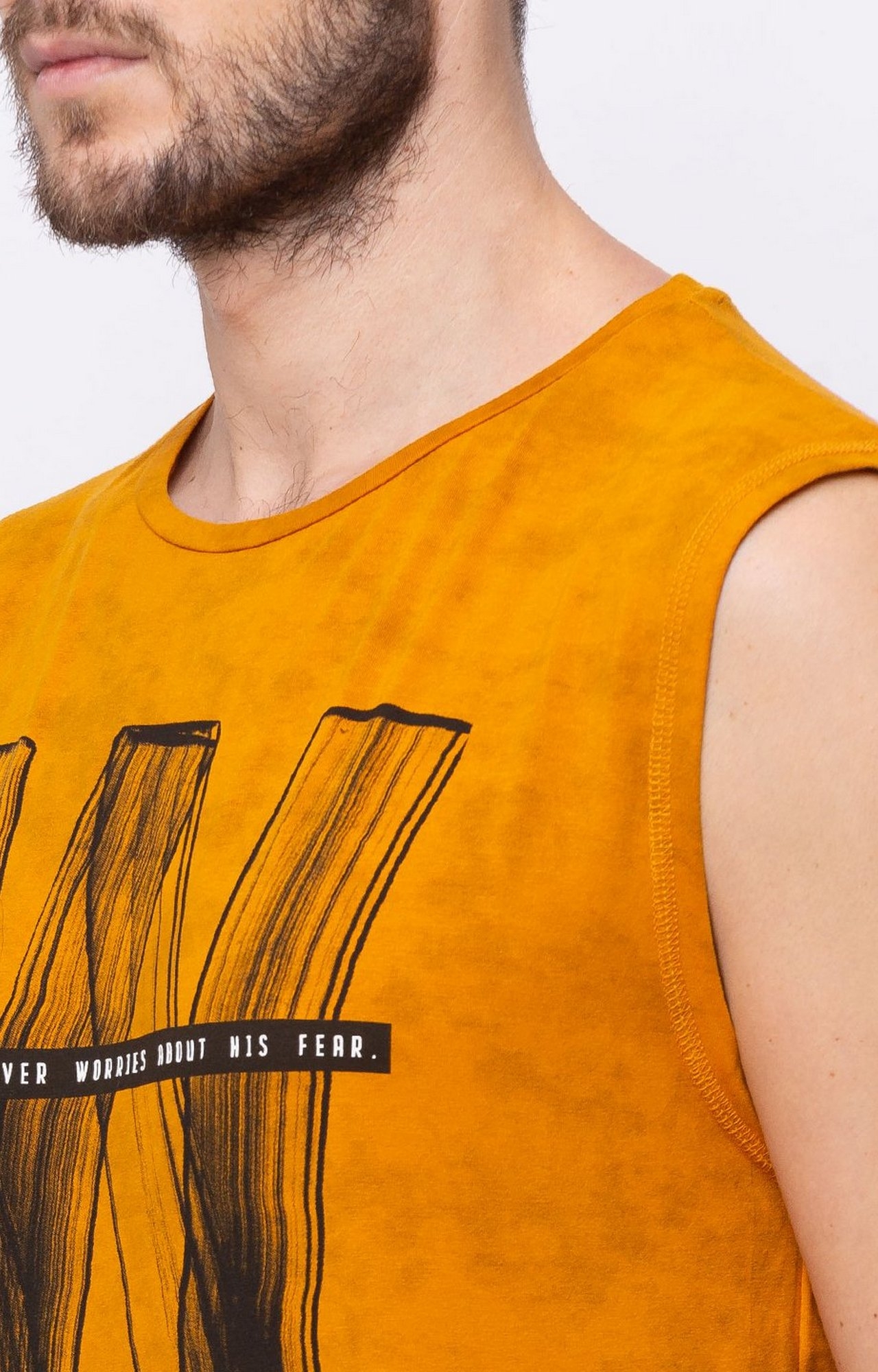 Status Quo | Men's Mustard Polycotton Typographic Printed Regular T-Shirt 3
