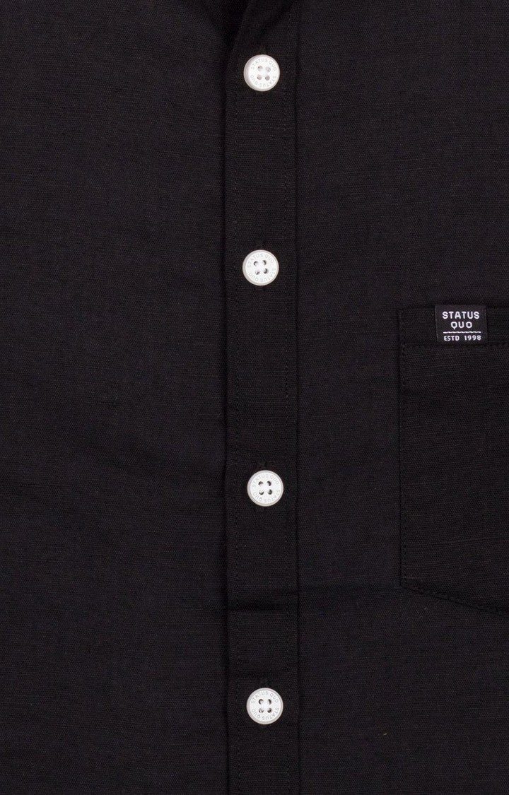 Boy's Black Cotton Blend Solid Casual Shirts