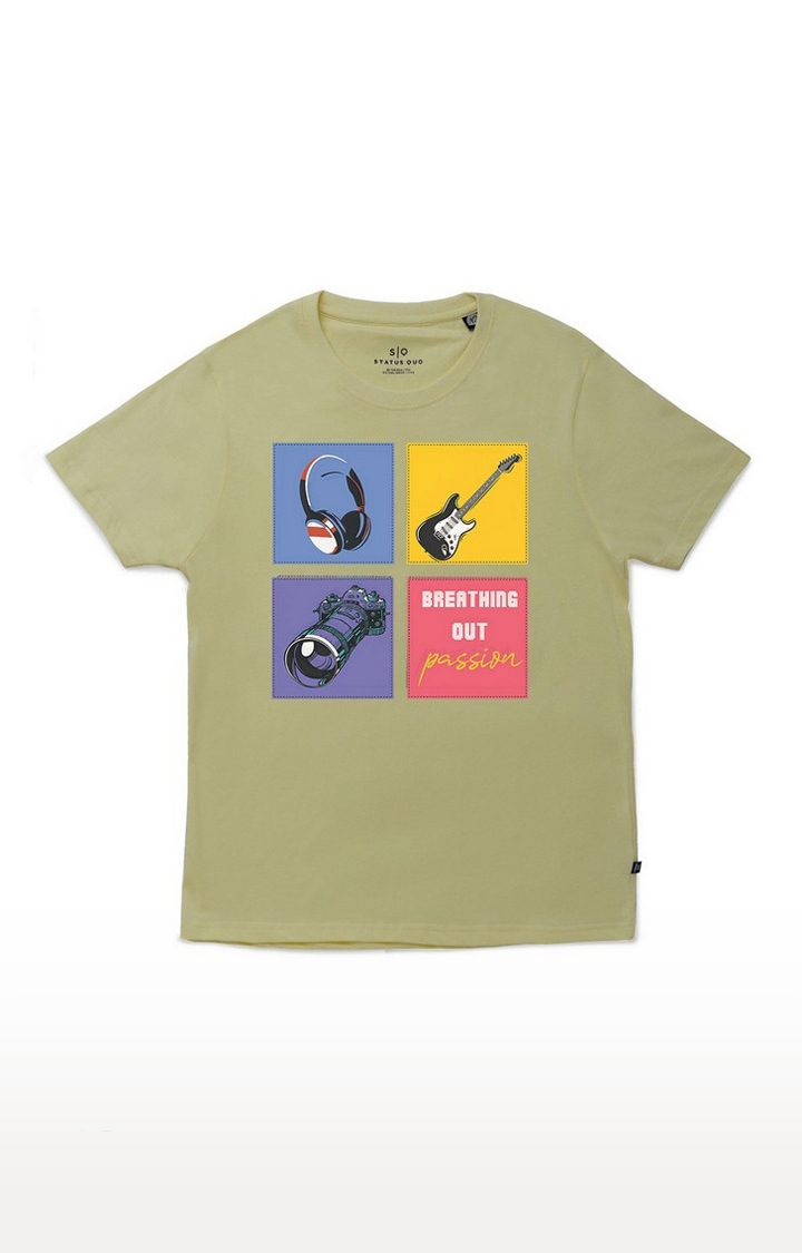 Status Quo | Boys Olive Green Cotton Printeded Regular T-Shirt 1