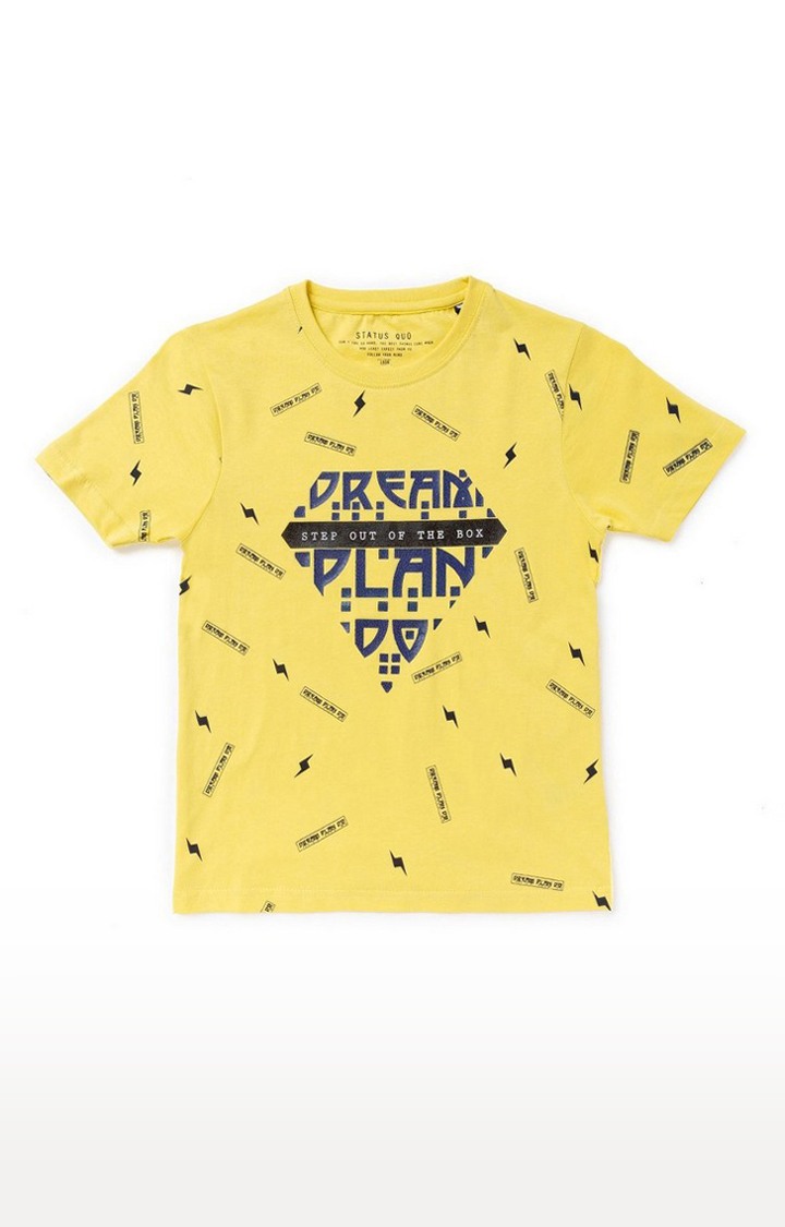 Boys Yellow Cotton Printeded Regular T-Shirt