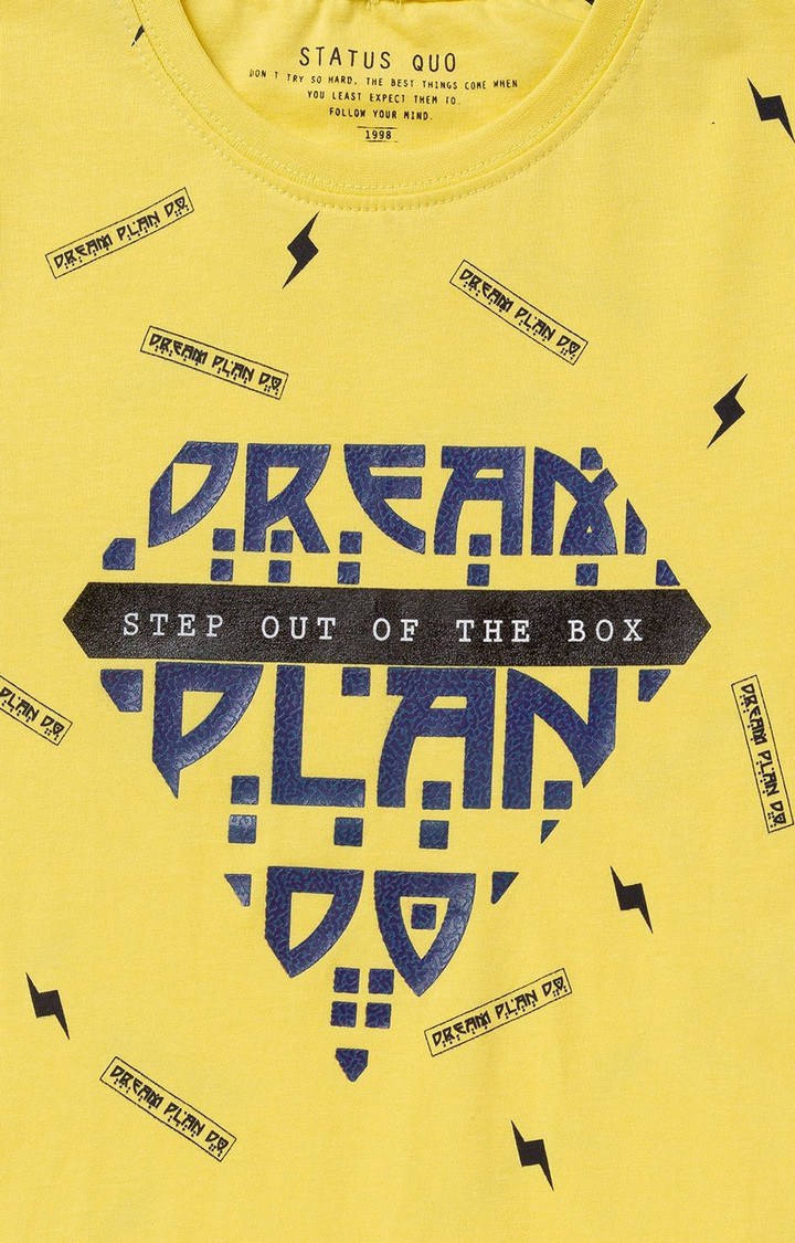 Boys Yellow Cotton Printeded Regular T-Shirt