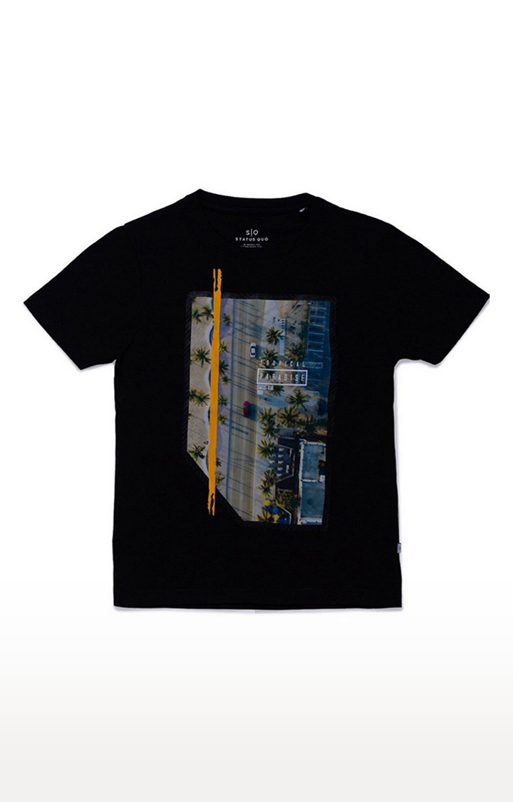 Status Quo | Boys Black Cotton Printeded Regular T-Shirt 0