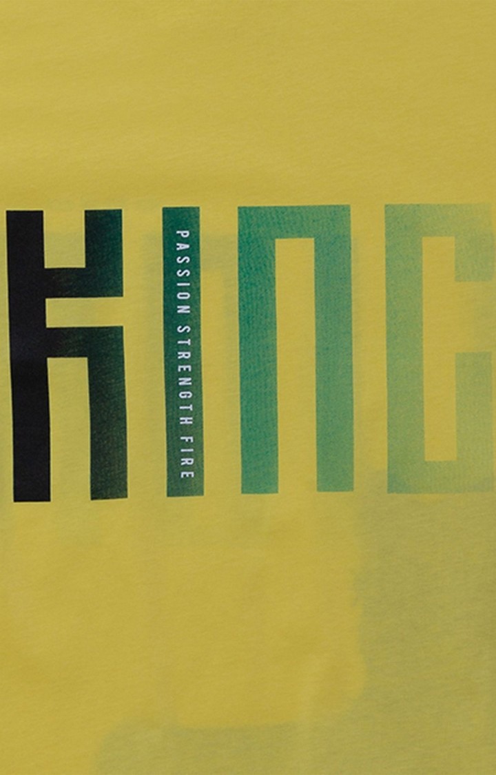 Boys Yellow Polycotton Typographic Printed Regular T-Shirt