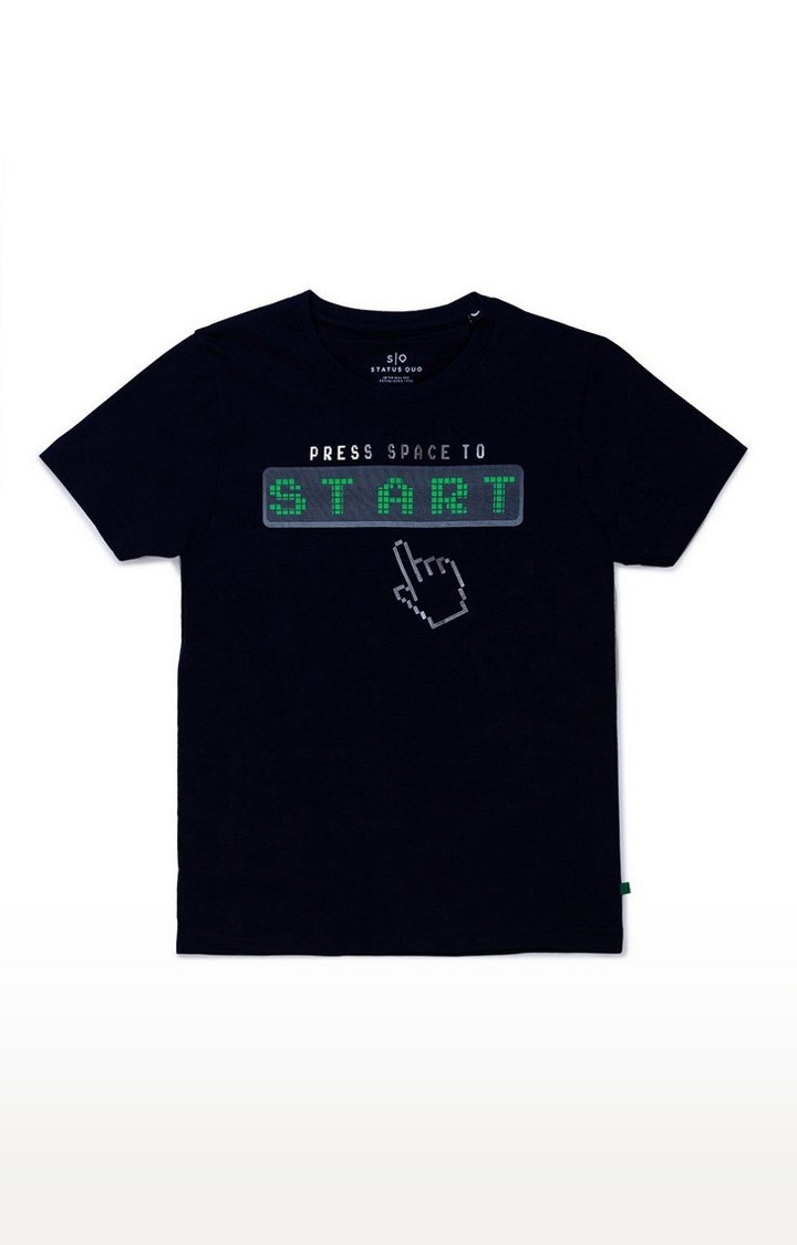 Status Quo | Boys Black Cotton Typographic Printed Regular T-Shirt 0