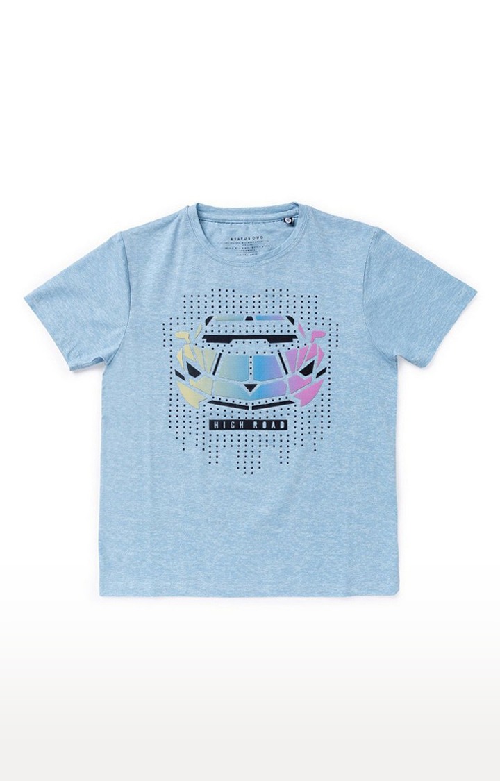 Boys Blue Cotton Printeded Regular T-Shirt
