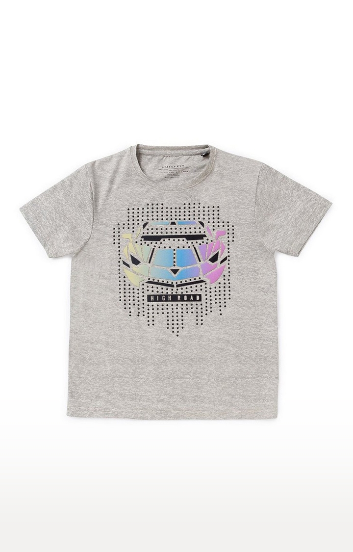 Status Quo | Boys Grey Cotton Melange Textured Regular T-Shirt 0