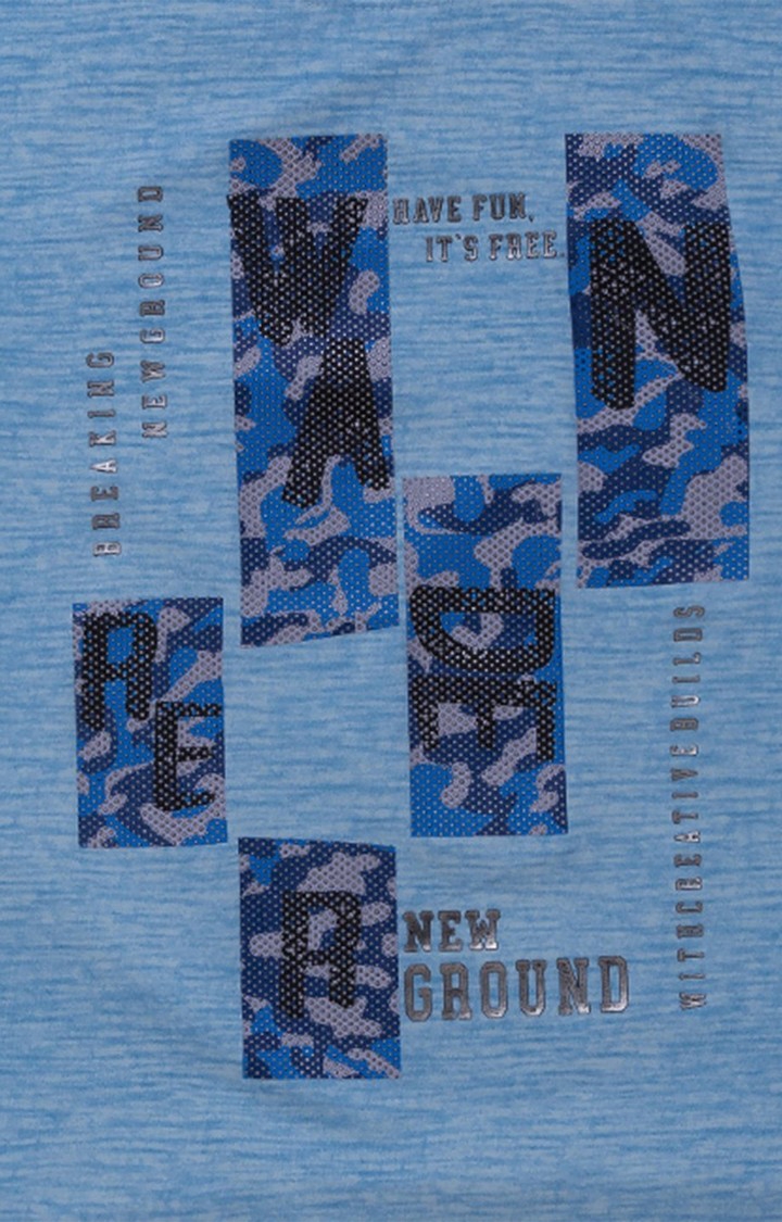 Status Quo | Boys Blue Cotton Melange Textured Regular T-Shirt 2