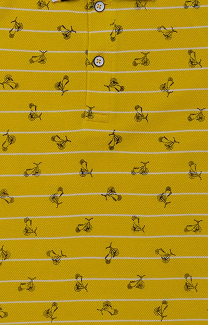 Boy's Yellow Cotton Printed Polos