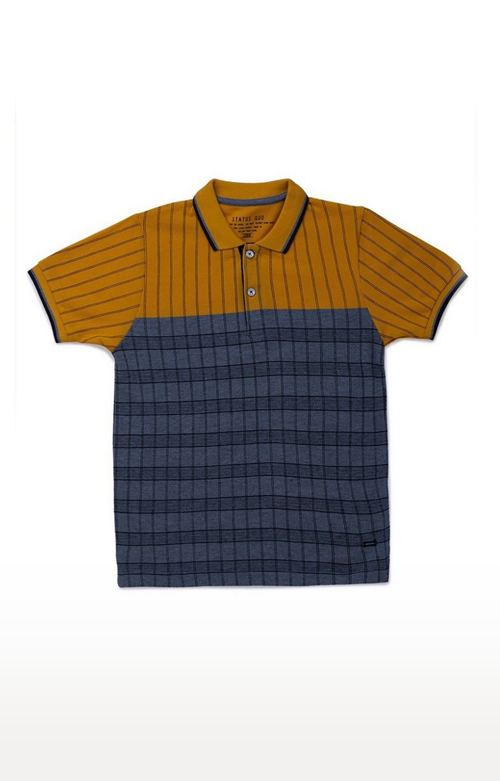 Status Quo | Boys Blue and Yellow Cotton Checked Polo T-Shirts 0