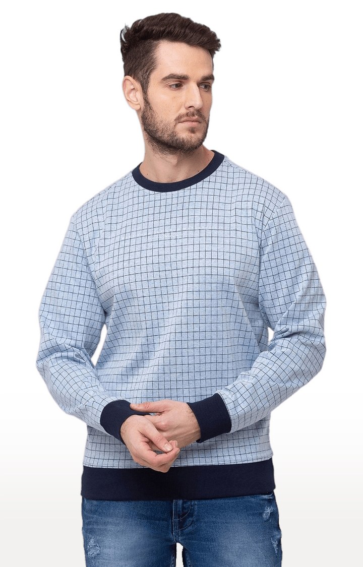Men's Blue Polycotton Checked Sweatshirts
