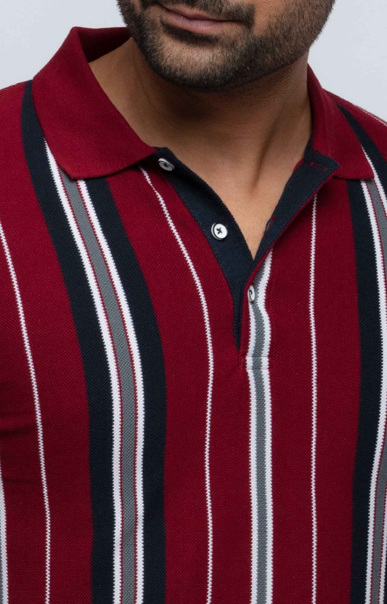 Men's Red Cotton Striped Polos