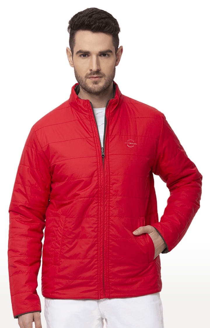 Men's Red Polyester Quilted Bomber Jackets