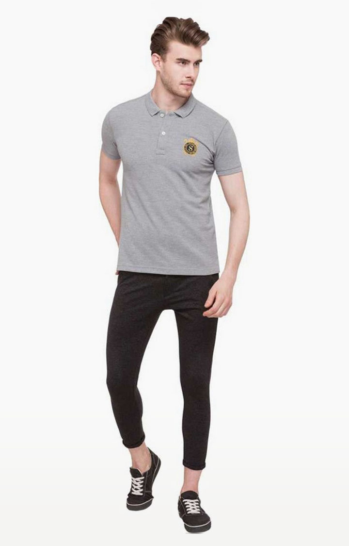 Men's Grey Cotton Solid Polos