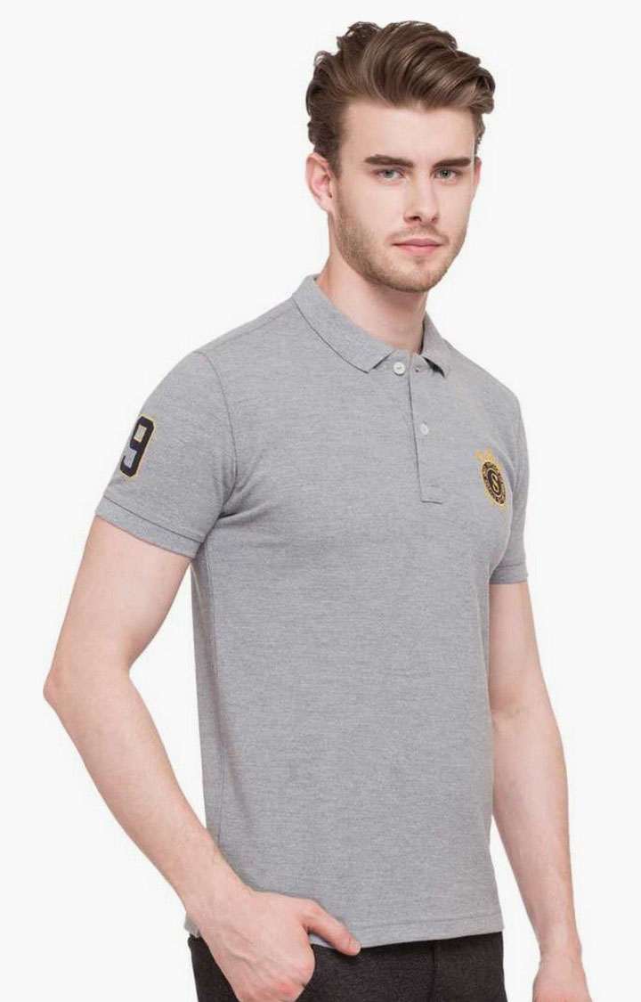 Men's Grey Cotton Solid Polos