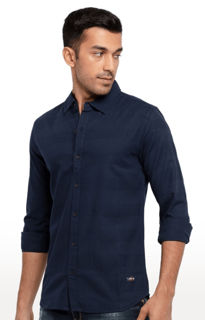 Status Quo | Men's Blue Cotton Striped Casual Shirts 2