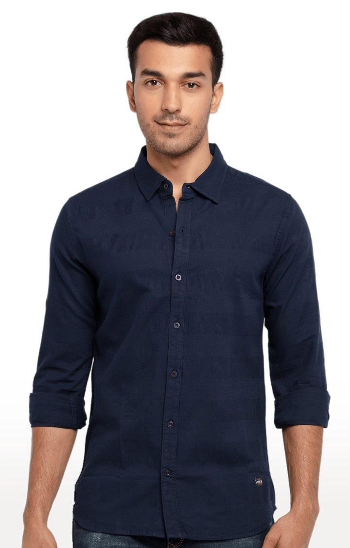 Status Quo | Men's Blue Cotton Striped Casual Shirts 0