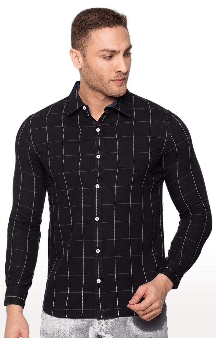 Status Quo | Men's Black Cotton Checked Casual Shirts 0