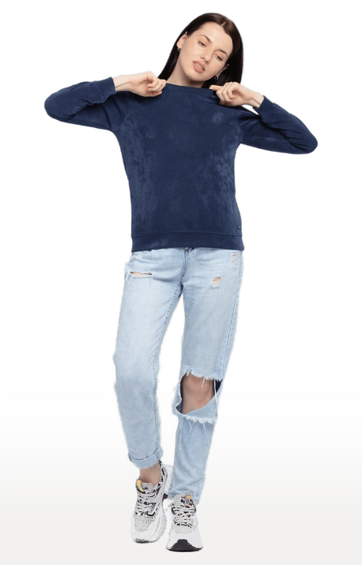 Women's Blue Nylon Solid Sweatshirts