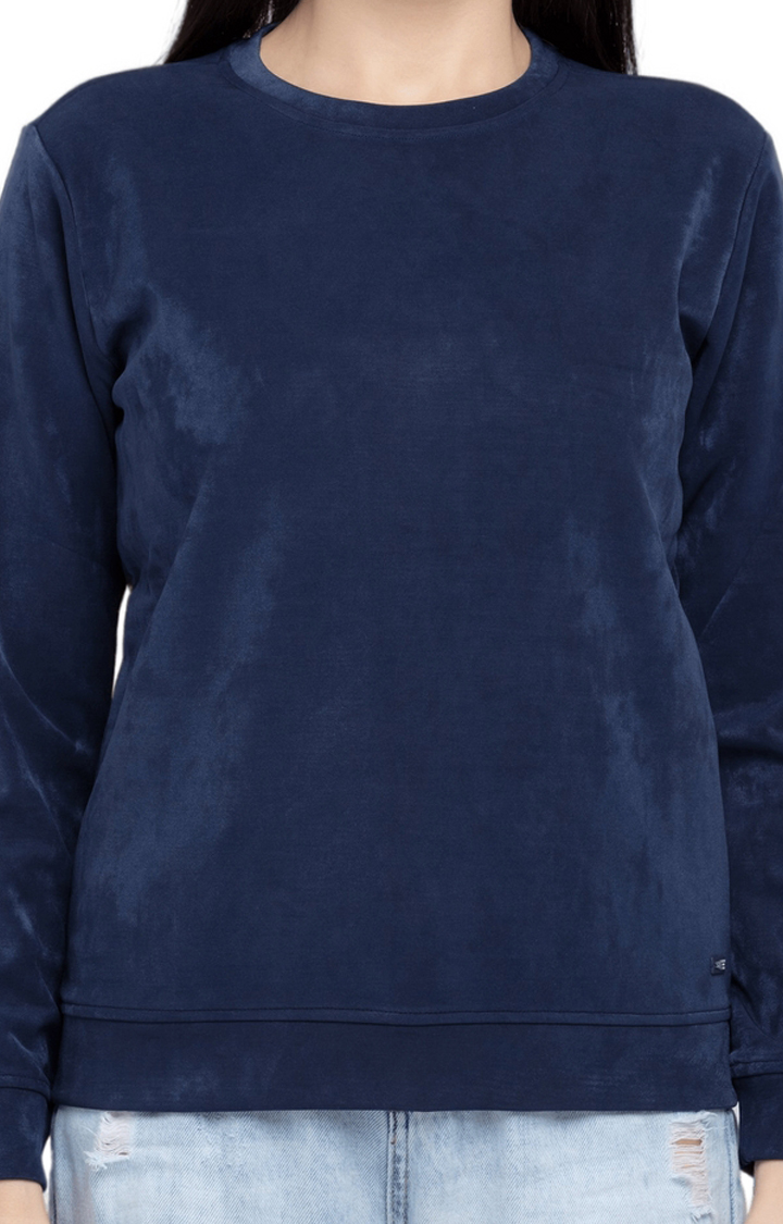 Women's Blue Nylon Solid Sweatshirts