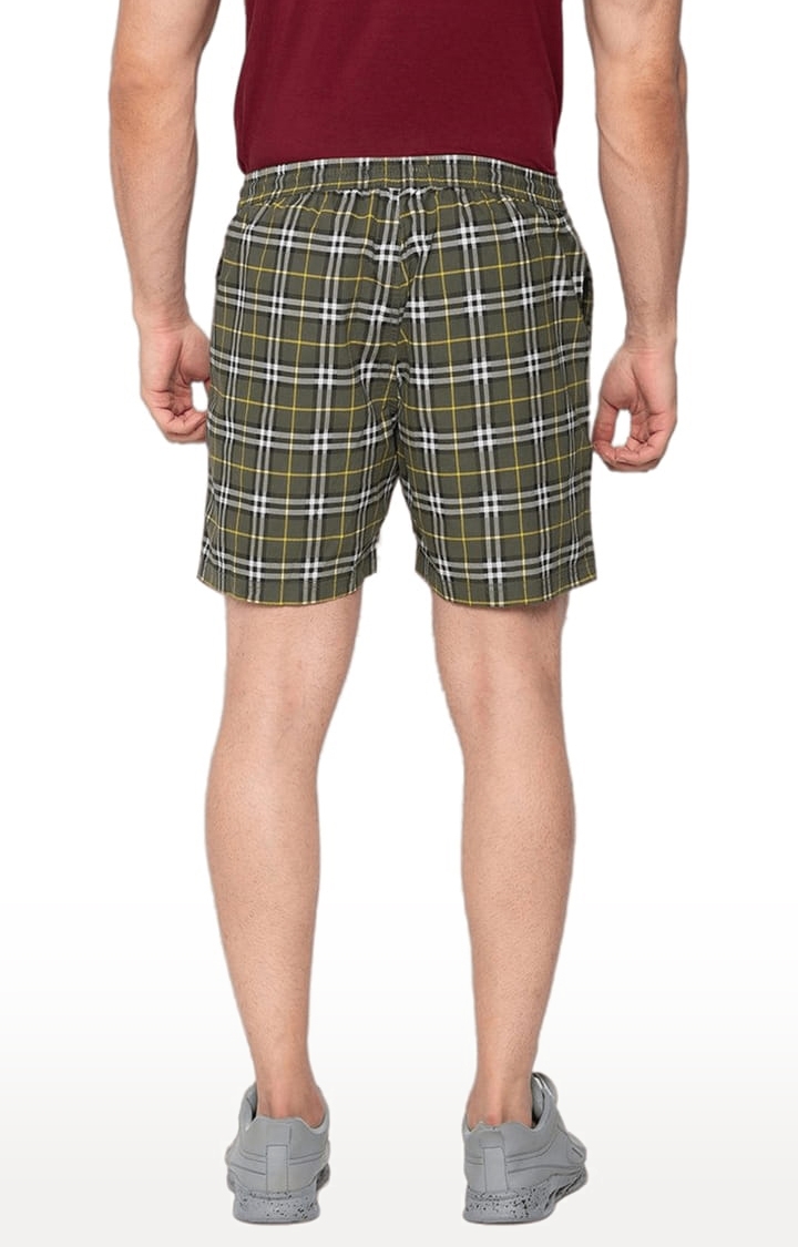 Status Quo | Men's Olive Green Polycotton Checked Short 2