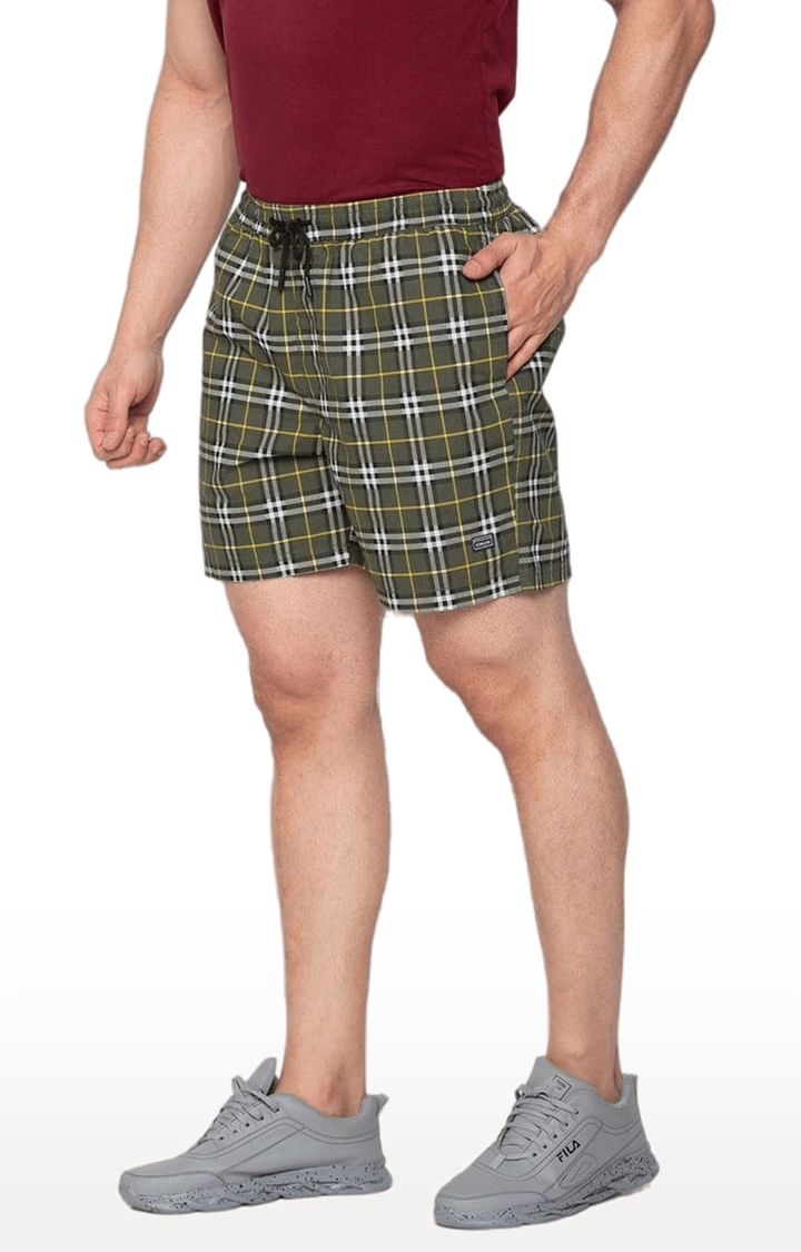 Status Quo | Men's Olive Green Polycotton Checked Short 1