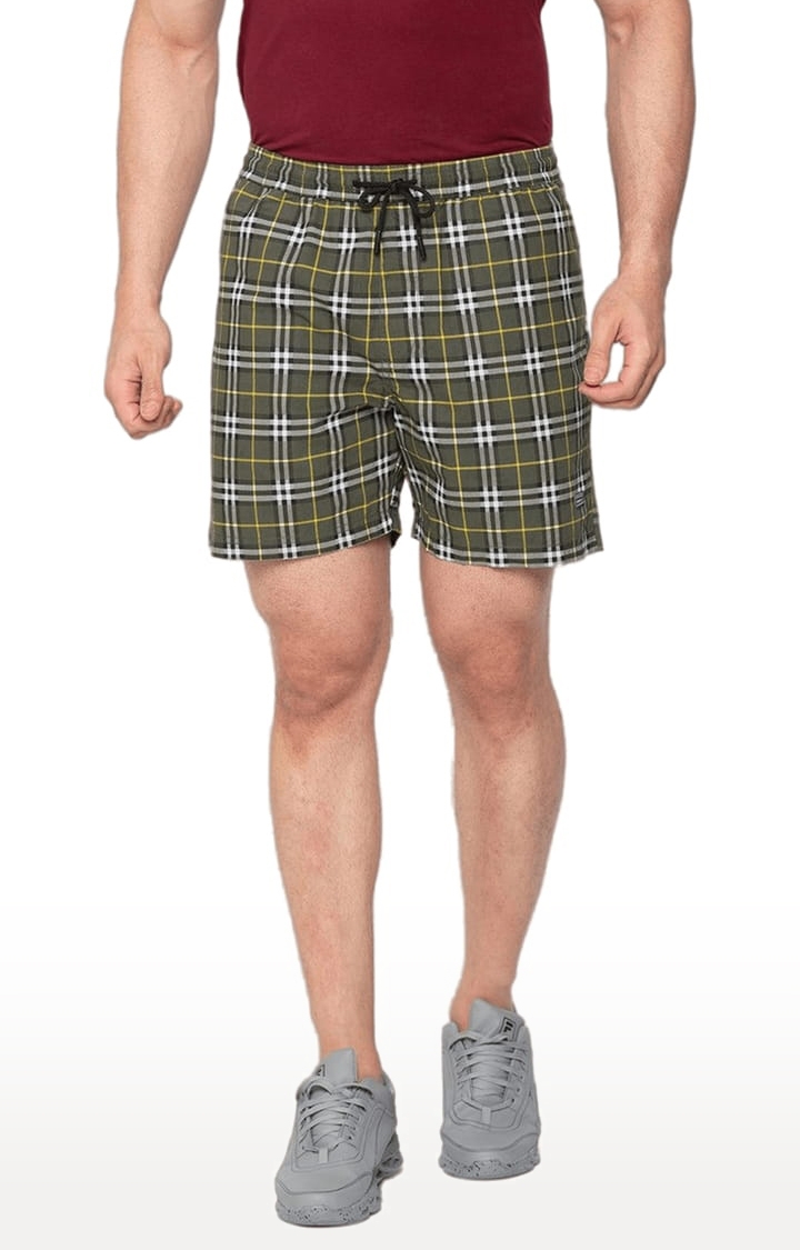 Status Quo | Men's Olive Green Polycotton Checked Short 0