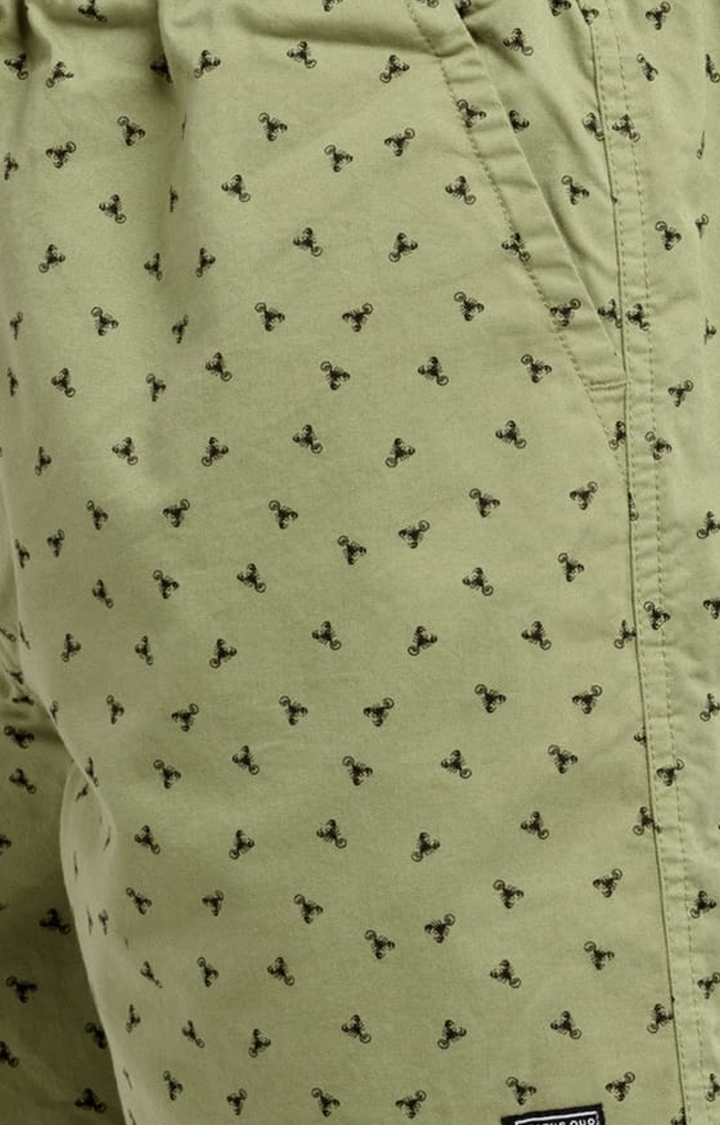 Men's Green Cotton Printed Short