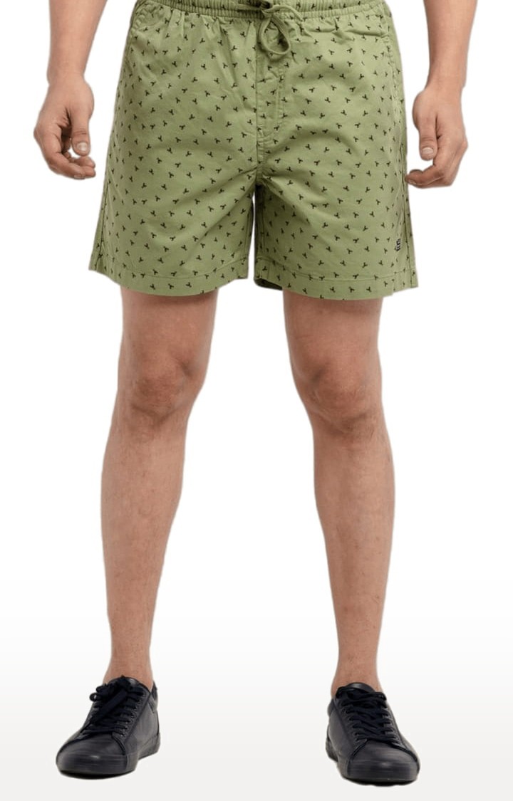 Men's Green Cotton Printed Short