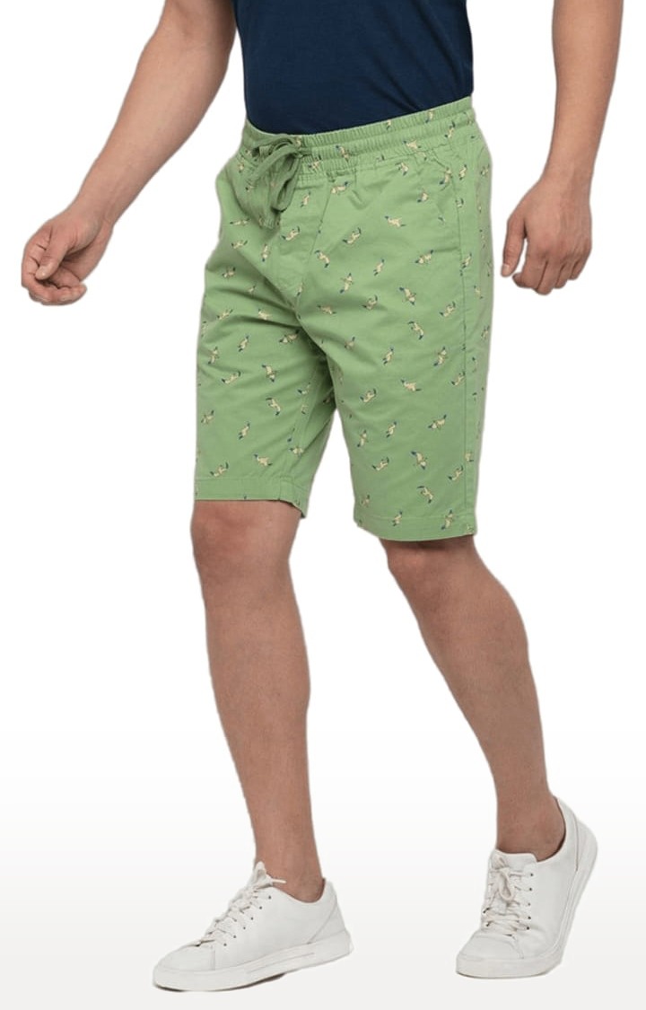 Men's Light Green Cotton Printed Short