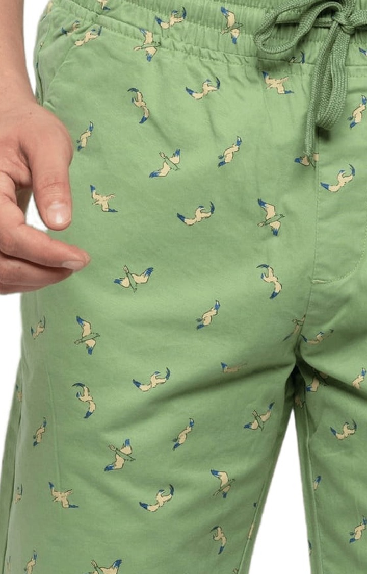 Men's Light Green Cotton Printed Short