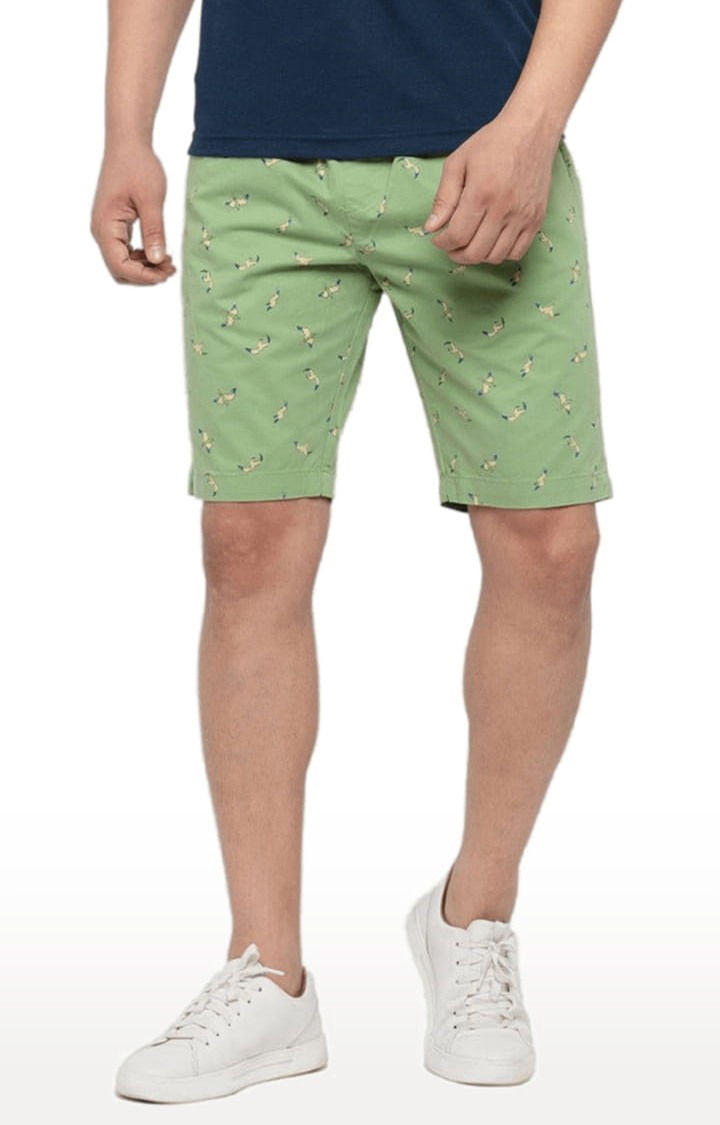 Men's Light Green Cotton Printed Short