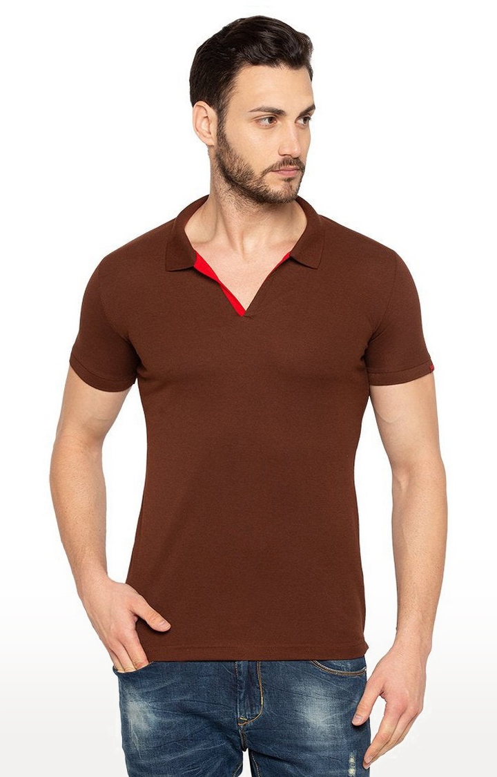 Status Quo | Men's Brown Cotton Solid Polos 0