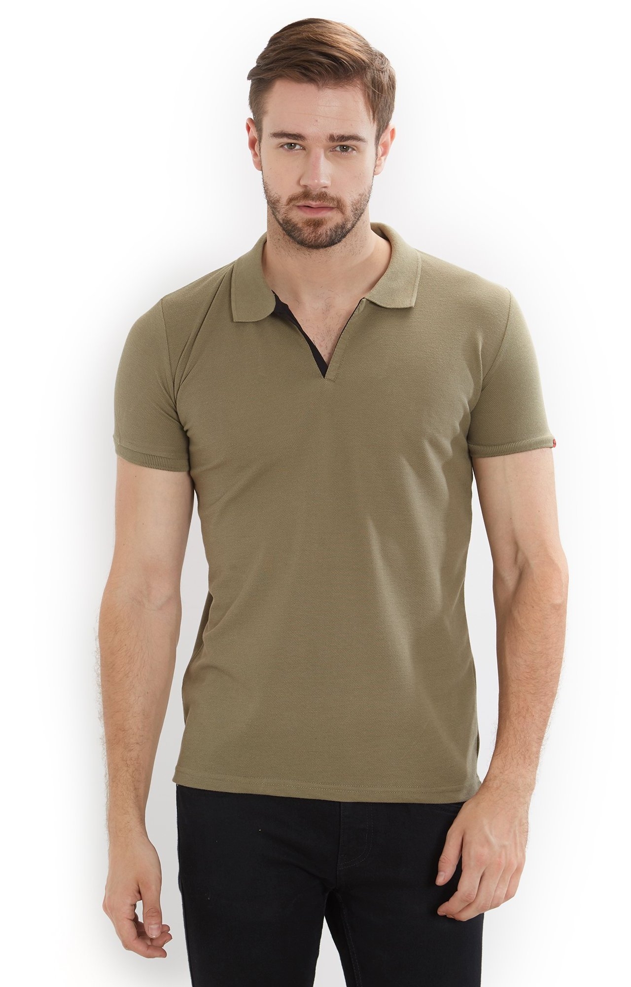 Status Quo | Men's Olive Green Polycotton Solid Polo T-Shirts 0