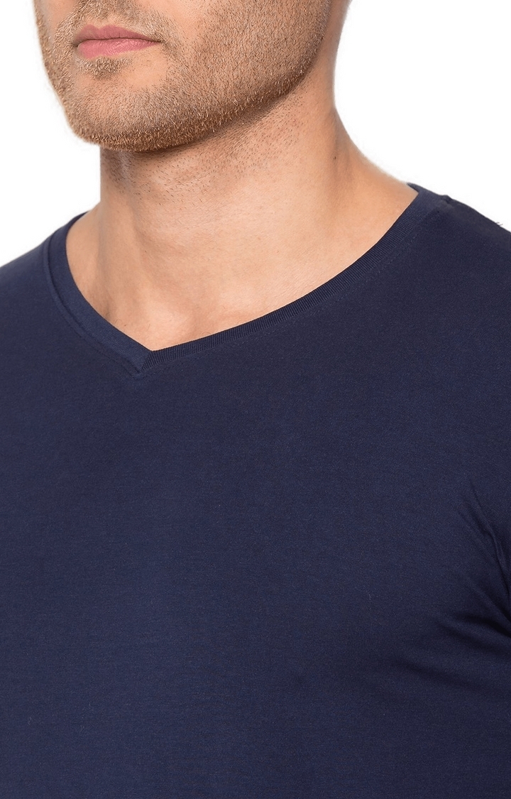 Status Quo | Men's Navy Blue Cotton Solid Regular T-Shirt 3