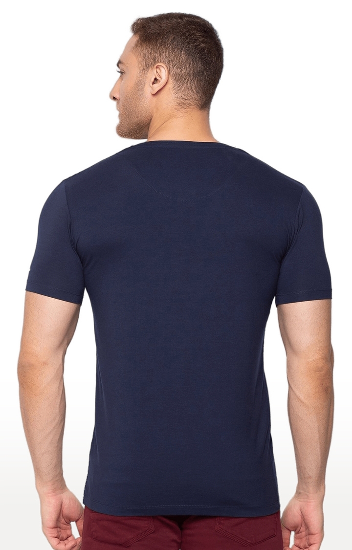 Status Quo | Men's Navy Blue Cotton Solid Regular T-Shirt 2