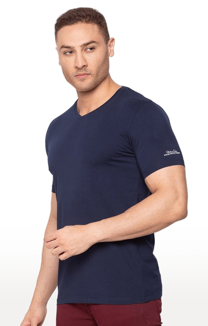 Status Quo | Men's Navy Blue Cotton Solid Regular T-Shirt 1