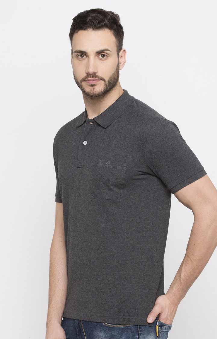 Men's Grey Polycotton Melange Textured Polo T-Shirts