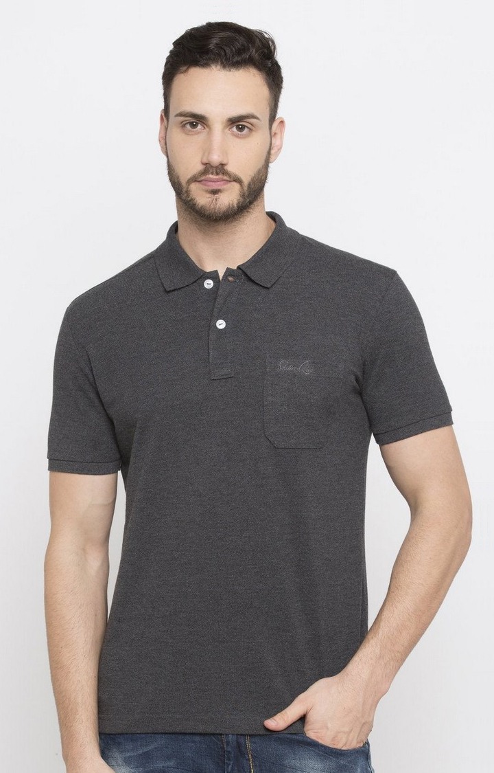 Men's Grey Polycotton Melange Textured Polo T-Shirts