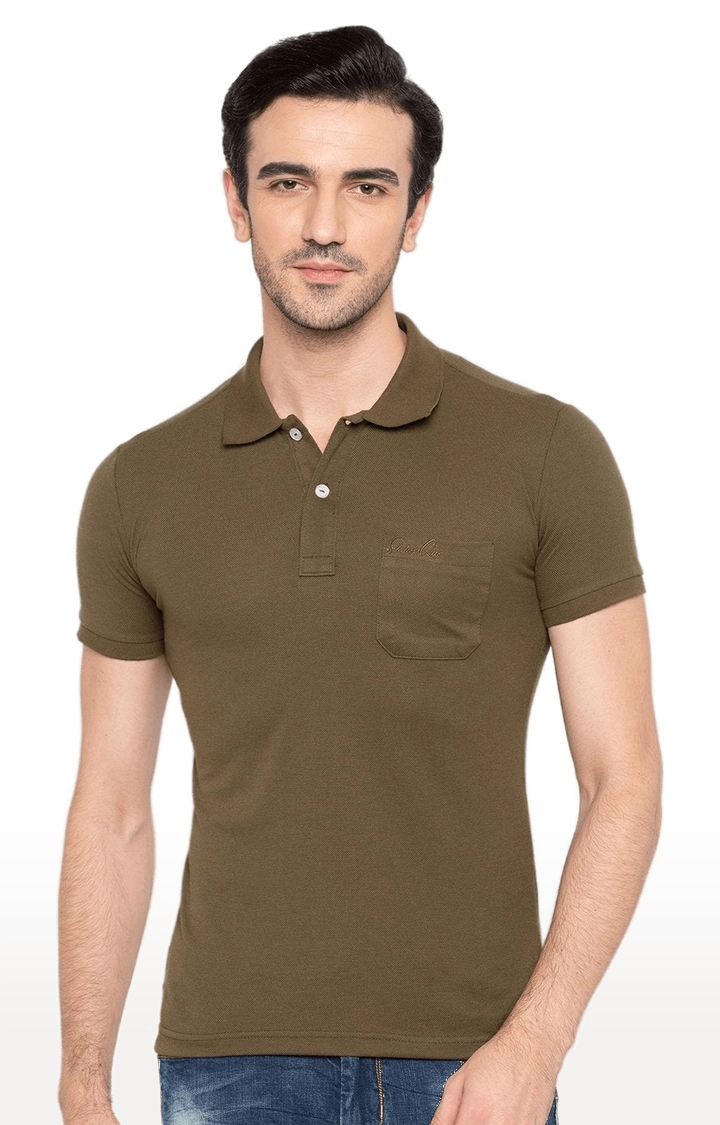 Status Quo | Men's Olive Green Polycotton Solid Polo T-Shirts 0