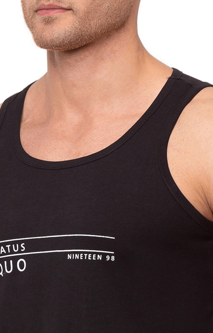 Status Quo | Black Cotton Blend Printed Activewear T-Shirts 3
