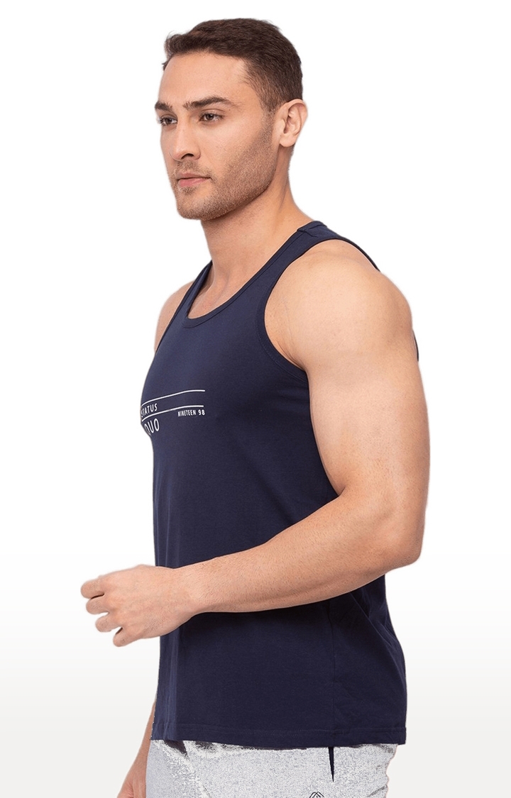 Status Quo | Blue Polycotton Printed Activewear T-Shirts 1