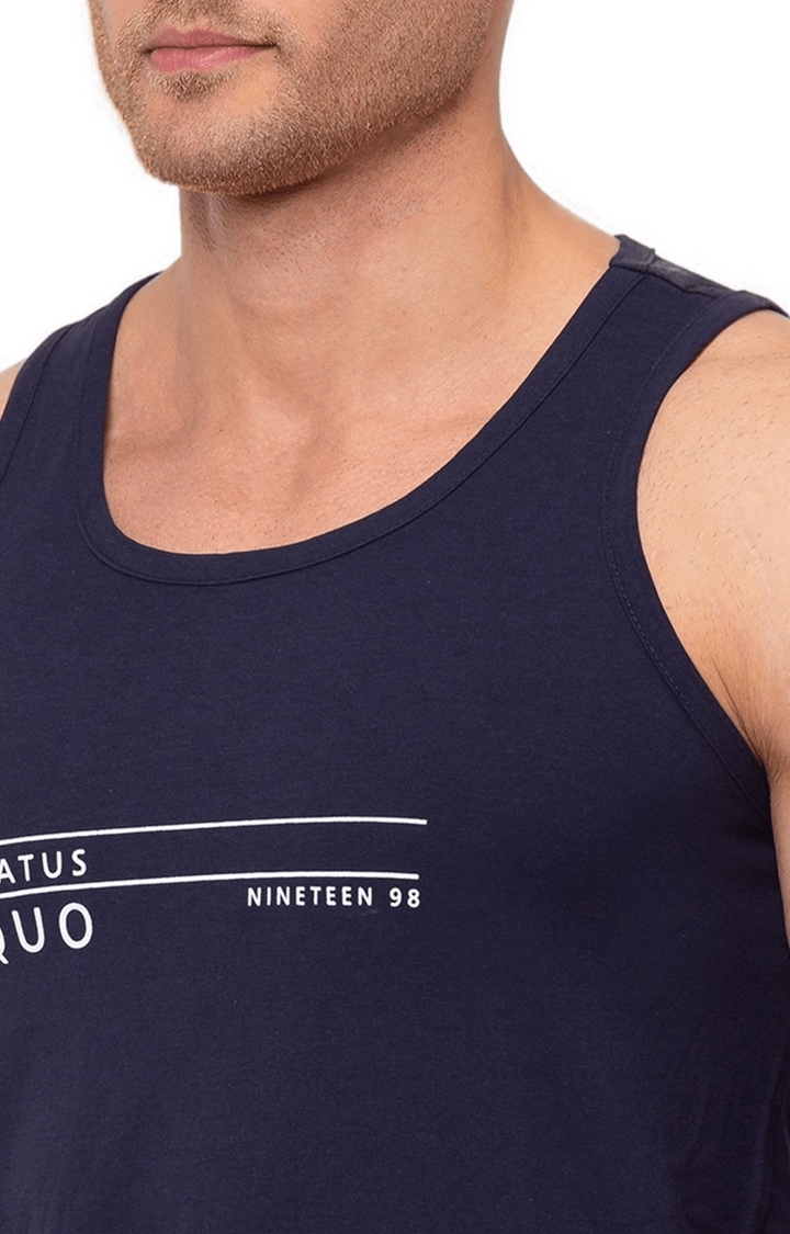 Status Quo | Blue Polycotton Printed Activewear T-Shirts 3