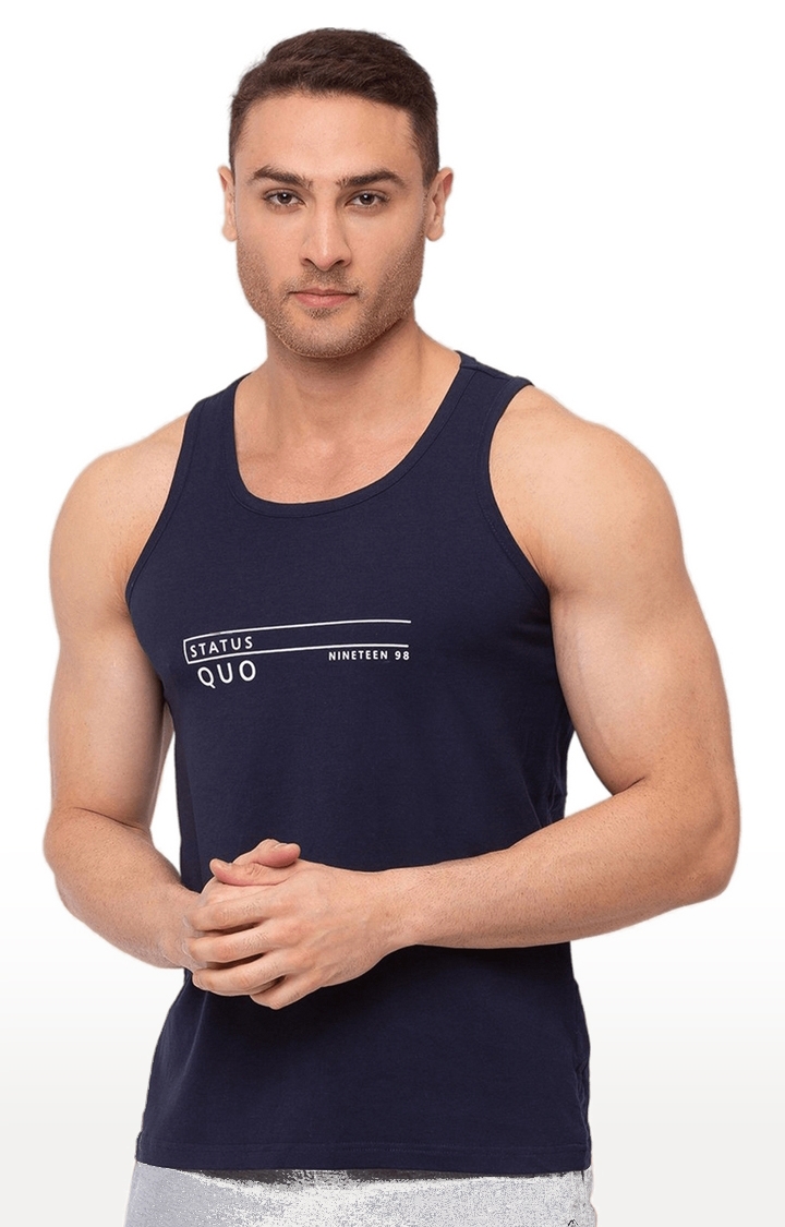 Status Quo | Blue Polycotton Printed Activewear T-Shirts 0