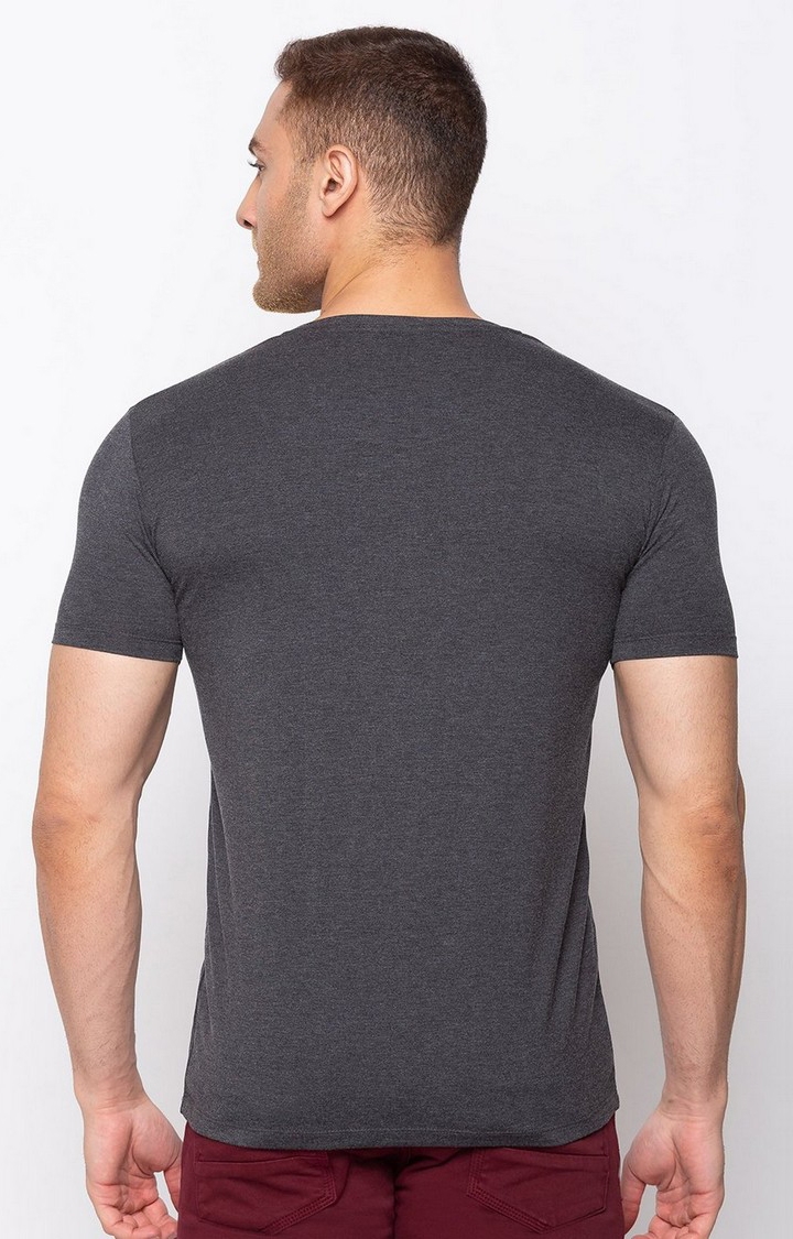 Status Quo | Men's Grey Cotton Melange Textured Regular T-Shirt 2