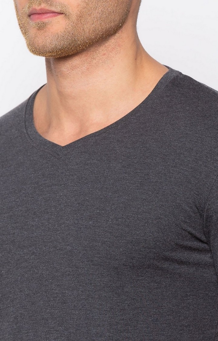 Status Quo | Men's Grey Cotton Melange Textured Regular T-Shirt 3