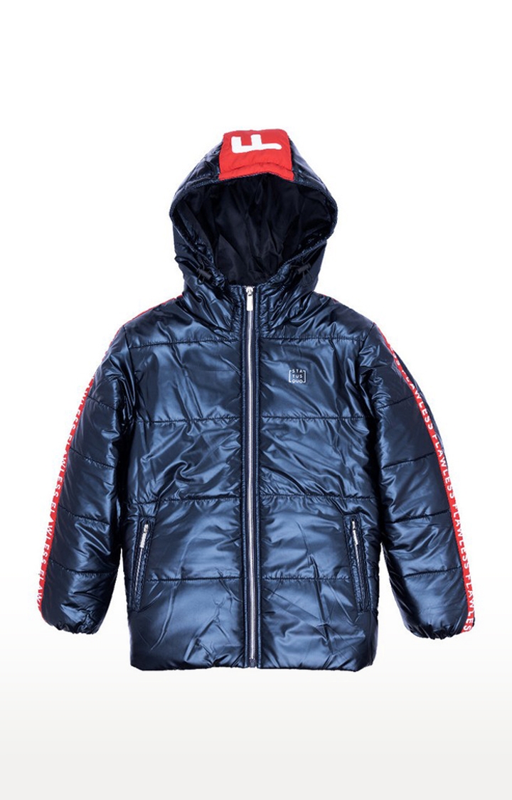 Status Quo | Boy's Blue Polyester Solid Bomber Jackets 0